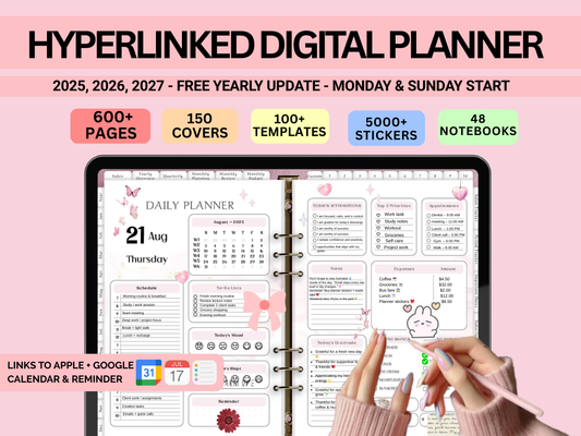 Blush Pink Digital Planner – Hyperlinked, Editable.
