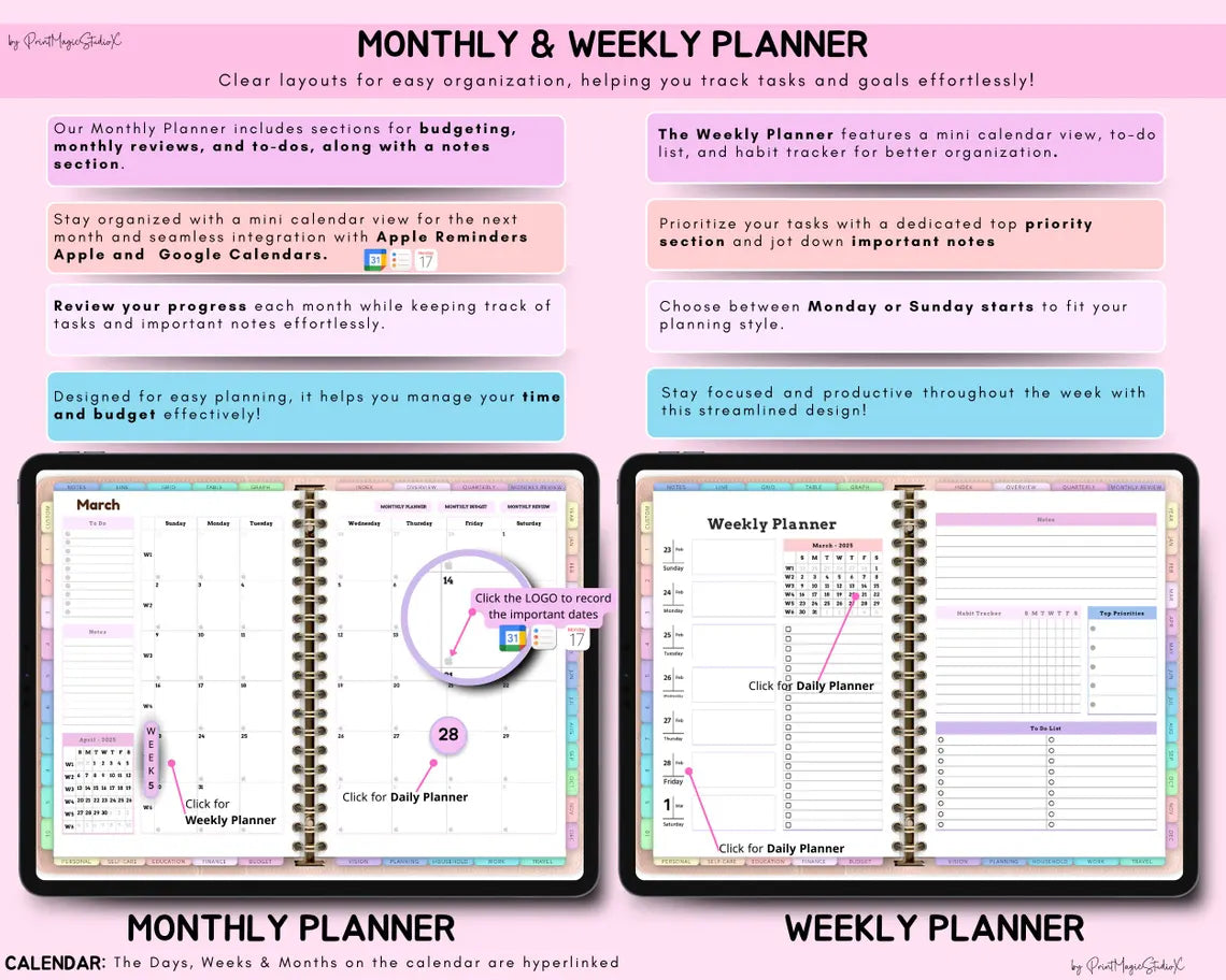 All-in-One Digital Planner 2025, 2026, 2027